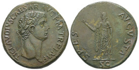 Claudius, AD 41-54. AE, Sestertius. 26.91 g. 35.92 mm. Rome.
Obv: TI CLAVDIVS CAESAR AVG P M TR P IMP. Head of Claudius, laureate, right.
Rev: SPES AV...