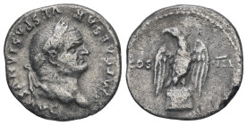 Vespasian, AD 69-79. AR, Denarius. 2.90 g. 19.01 mm. Rome.
Obv: IMP CAESAR VESPASIANVS AVG. Head of Vespasian, laureate, right.
Rev: COS VII. Eagle wi...
