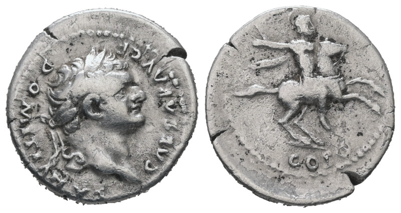 Domitian as Caesar, AD 69-81. AR, Denarius. 3.28 g. 18.98 mm. Rome.
Obv: CAESAR ...