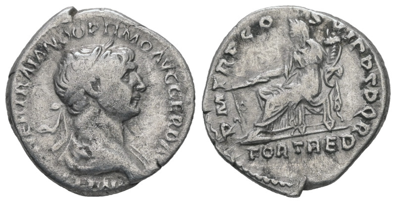 Trajan, AD. 98-117. AR Denarius. 3.14 g. 18.62 mm. Rome, struck 114 AD.
Obv: IMP...