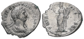 Trajan, AD. 98-117. AR Denarius. 3.17 g. 20.30 mm. Rome.
Obv: IMP CAES NER TRAIANO OPTIMO AVG GER DAC. Bust of Trajan, laureate, draped, right.
Rev: P...