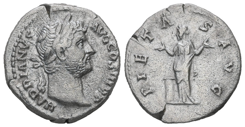 Hadrian, AD 117-138. AR, Denarius. 3.26 g. 18.36 mm. Rome.
Obv: HADRIANVS AVG CO...