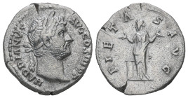 Hadrian, AD 117-138. AR, Denarius. 3.26 g. 18.36 mm. Rome.
Obv: HADRIANVS AVG COS III P P. Head of Hadrian, laureate, right.
Rev: PIETAS AVG. Pietas s...