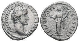 Antoninus Pius, AD 138-161. AR, Denarius. 2.86 g. 17.16 mm. Rome.
Obv: ANTONINVS AVG PIVS P P TR P XXIII. Head of Antoninus Pius, laureate, right.
Rev...