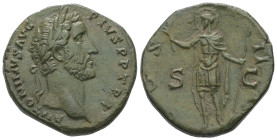 Antoninus Pius, AD 138-161. AE, Sestertius. 20.77 g. 30.12 mm. Rome.
Obv: ANTONINVS AVG PIVS P P TR P. Head of Antoninus Pius, laureate, right.
Rev: C...