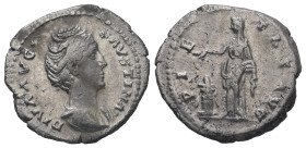 Diva Faustina, died AD 140/1. AR, Denarius. 2.66 g. 18.84 mm. Rome.
Obv: DIVA AVG FAVSTINA. Bust of Faustina I, draped, right, hair elaborately waved ...