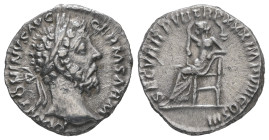 Marcus Aurelius, AD 161-180. AR, Denarius. 3.32 g. 17.91 mm. Rome.
Obv: M ANTONINVS AVG GERM SARM. Head of Marcus Aurelius, laureate, right.
Rev: SECV...