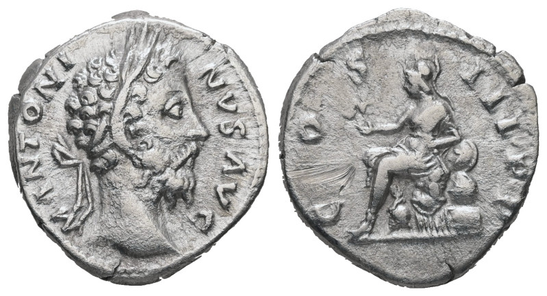 Marcus Aurelius, AD 161-180. AR, Denarius. 3.20 g. 18.23 mm. Rome.
Obv: M ANTONI...