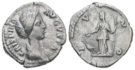 Crispina, AD 178-182. AR, Denarius. 3.12 g. 19.45 mm. Rome.
Obv: CRISPINA AVGVSTA. Draped bust of Crispina, right. 
Rev: IVNO. Juno, veiled, standing ...