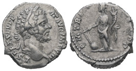 Septimius Severus, AD 193-211. AR, Denarius. 3.29 g. 18.38 mm. Rome.
Obv: L SEPT SEV PERT AVG IMP VIIII. Head of Septimius Severus, laureate, right.
R...