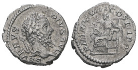Septimius Severus, 193-211 AD. AR, Denarius. 2.96 g. 18.92 mm. Rome.
Obv: SEVERVS PIVS AVG. Head of Septimius Severus, laureate, right.
Rev: P M TR P ...
