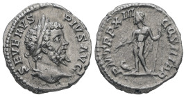 Septimius Severus, AD 193-211. AR, Denarius. 3.04 g. 18.06 mm. Rome.
Obv: SEVERVS PIVS AVG. Head of Septimius Severus, laureate, right.
Rev: P M TR P ...