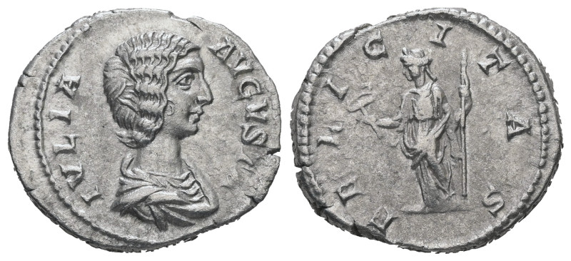 Julia Domna, AD 193-217. AR, Denarius. 3.40 g. 19.51 mm. Rome.
Obv: IVLIA AVGVST...