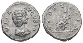 Julia Domna, AD 193-217. AR, Denarius. 2.73 g. 18.70 mm. Rome.
Obv: IVLIA AVGVSTA. Bust of Julia Domna, hair waved and coiled at back, draped, right.
...