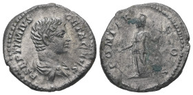 Geta as Caesar, AD 198-209. AR, Denarius. 3.20 g. 19.28 mm. Rome.
Obv: P SEPTIMIVS GETA CAES. Bust of Geta, bare-headed, draped, right.
Rev: PONTIF CO...