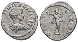 Geta as Caesar, AD 198-209. AR, Denarius. 3.21 g. 19.71 mm. Rome.
Obv: P SEPTIMIVS GETA CAES. Bust of Geta, bare-headed, draped, right.
Rev: MARTI VIC...