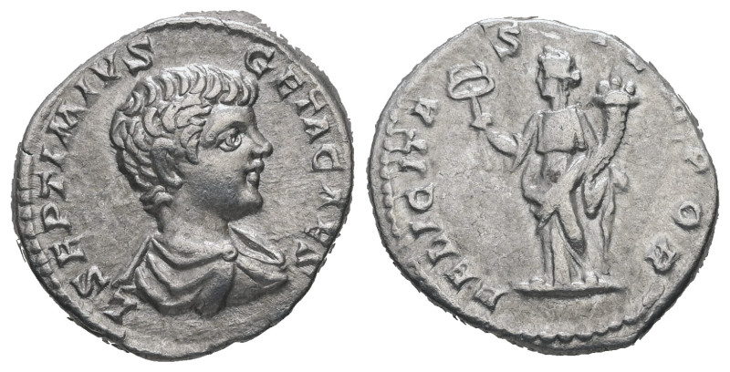 Geta as Caesar, AD 198-209. AR, Denarius. 3.41 g. 18.03 mm. Laodicea.
Obv: L SEP...