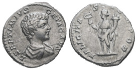 Geta as Caesar, AD 198-209. AR, Denarius. 3.41 g. 18.03 mm. Laodicea.
Obv: L SEPTIMIVS GETA CAES. Bust of Geta, bare-headed, draped, right.
Rev: FELIC...