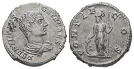 Geta as Caesar, AD 198-209. AR, Denarius. 3.44 g. 18.59 mm. Rome.
Obv: P SEPTIMIVS GETA CAES. Bust of Geta, bare-headed, draped, right.
Rev: PONTIF CO...