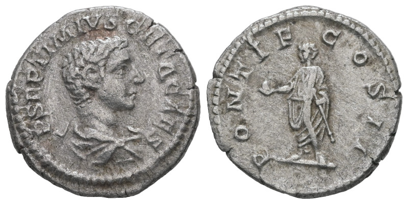 Geta, AD 209-211. AR, Denarius. 2.83 g. 19.07 mm. Rome.
Obv: P SEPTIMIVS GETA CA...