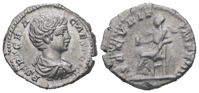 Geta as Caesar, AD 198-209. AR, Denarius. 2.82 g. 19.07 mm. Rome.
Obv: P SEPT GE...