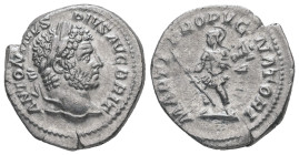 Caracalla, AD 197-217. AR, Denarius. 3.23 g. 19.55 mm. Rome.
Obv: ANTONINVS PIVS AVG BRIT. Head of Caracalla, laureate, bearded, right.
Rev: MARTI PRO...