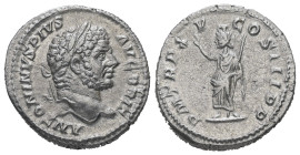 Caracalla, AD 197-217. AR, Denarius. 3.42 g. 19.46 mm. Rome.
Obv: ANTONINVS PIVS AVG BRIT. Head of Caracalla, laureate, right.
Rev: P M TR P XV COS II...