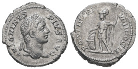 Caracalla, AD 198-217. AR, Denarius. 2.54 g. 19.20 mm. Rome.
Obv: ANTONINVS PIVS AVG: Bust of Caracalla, laureate, draped, right.
Rev: PONTIF TR P VII...