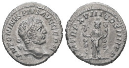 Caracalla, 198-217. AR, Denarius. 2.95 g. 19.10 mm. Rome.
Obv: ANTONINVS PIVS AVG GERM. Head of Caracalla, laureate, right.
Rev: P M TR P XVIII COS II...