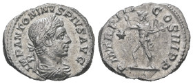 Elagabalus, AD 218-222. AR, Denarius. 3.42 g. 19.51 mm. Rome.
Obv: IMP ANTONINVS PIVS AVG. Bust of Elagabalus, laureate and draped, right.
Rev: P M TR...