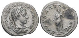 Elagabalus, AD. 218-222. AR Denarius. 2.74 g. 20.09 mm. Rome.
Obv: IMP CAES M AVR ANTONINVS AVG. Bust of Elagabalus, laureate, draped, right.
Rev: SAL...