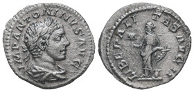 Elagabalus, AD 218-222. AR, Denarius. 2.88 g. 19.99 mm. Rome.
Obv: IMP ANTONINVS AVG. Bust of Elagabalus, laureate, draped, right.
Rev: LIBERALITAS AV...
