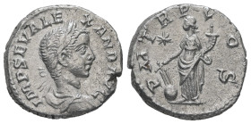 Severus Alexander, AD 222-235. AR, Denarius. 3.05 g. 18.21 mm. Antioch.
Obv: IMP SEV ALEXAND AVG. Bust of Severus Alexander, laureate, draped, right.
...