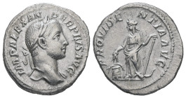 Severus Alexander, AD 222-235. AR, Denarius. 3.29 g. 19.79 mm. Rome.
Obv: IMP ALEXANDER PIVS AVG. Head of Severus Alexander, laureate, right.
Rev: PRO...