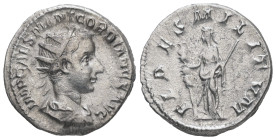 Gordian III, 238-244 AD. AR, Antoninianus. 3.94 g. 20.86 mm. Rome.
Obv: IMP CAES M ANT GORDIANVS AVG. Bust of Gordian III, radiate, draped, cuirassed,...