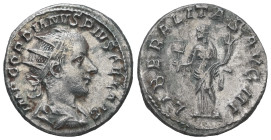 Gordian III, AD 238-244. AR, Antoninianus. 4.56 g. 20.79 mm. Rome.
Obv: IMP GORDIANVS PIVS FEL AVG. Bust of Gordian III, radiate, draped, cuirassed, r...