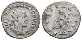 Philip I, AD 244-249. AR Antoninianus. 3.28 g. 21.96 mm. Antioch.
Obv: IMP M IVL PHILIPPVS AVG. Bust of Philip, radiate, draped, cuirassed, right.
Rev...