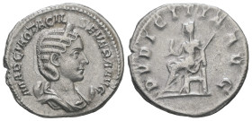 Otacilia Severa Augusta, 244-249 AD. AR, Antoninianus. 3.61 g. 21.89 mm. Rome.
Obv: MARCIA OTACIL SEVERA AVG. Bust of Otacilia Severa, diademed, drape...