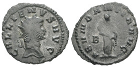Gallienus, AD 253-268. AR, Antoninianus. 2.96 g. 22.54 mm. Rome.
Obv: GALLIENVS AVG. Head of Gallienus, radiate, right.
Rev: ABVNDANTIA AVG. Abundanti...