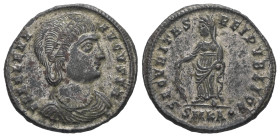 Helena, AD 324-328. AE, Follis. 3.17 g. 20.18 mm. Kyzikos.
Obv: FL HELENA AVGVSTA. Bust of Helena, wearing necklace and mantle, right
Rev: SECVRITAS...