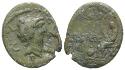 Mark Antony, 42 BC. Quintus Paquius Rufus legatus coloniae deducendae. Macedon, Philippi. AE. 5.03 g. 21.81 mm.
Obv: A I C V P. Head of Antony, right....