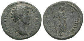 Thrace, Bizya. Marcus Aurelius, c. AD 147-161. AE. 10.71 g. 26.07 mm.
Obv: Μ ΑΥΡΗΛΙΟϹ ΟΥΗΡΟϹ ΚΑΙϹΑΡ. Bare head of Marcus Aurelius right.
Rev: ΒΙΖΥΗΝΩΝ...