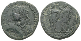 Thrace, Hadrianopolis. Caracalla, AD 197-217. AE. 10.93 g. 26.42 mm.
Obv: AYT K M AYΡΩ ANTΩNEINOC. Laureate, cuirassed bust of Caracalla left, holding...