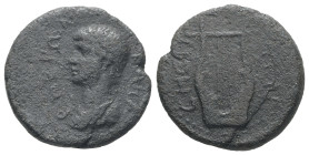 Thrace, Sestus. Nero AD 54-68. AE. 4.63 g. 19.44 mm.
Obv: Bare headed and draped bust of Nero, left.
Rev: CHCTIΩN. Lyre.
Ref: RPC I 1744; SNG Copenhag...