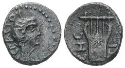 Thrace, Sestus. Augustus, 27 BC-14 AD. AE. 2.96 g. 16.78 mm.
Obv: ϹƐΒΑϹΤΟΥ. Bare head of Augustus, right.
Rev: ϹΗϹΤΙ. Lyre.
Ref: RPC 1740; Varbanov...