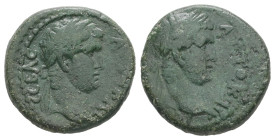 Mysia, Germe. Titus, AD 79-81. AE. 2.80 g. 16.37 mm.
Obv: Α[ΥΤΟ] ΚΑΙ ϹΕΒΑϹ. Laureate head of Domitian, right.
Rev: ΑΥΤΟ ΚΑΙ [ΓΕΡ ϹΕΒΑϹ]. Laureate head...
