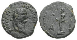 Mysia, Lampsacus. Domitian, AD 81-96. AE. 3.31 g. 16.33 mm.
Obv: ΔΟΜΙΤΙΑΝΩ ΚΑΙϹΑΡΙ. Laureate head of Domitian, right.
Rev: ΛΑΜΨΑ. Statue of Priapus on...