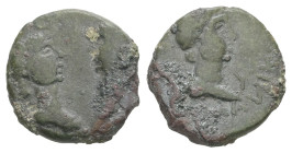 Mysia, Kyzikos. Britannicus (Caesar), Claudia Antonia and Claudia Octavia, AD 41-55. AE. 1.45 g. 12.54 mm. Reign of Claudius.
Obv: Bare head of Britan...