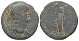 Lydia, Philadelphia. Vespasian, AD 69-79. AE. 6.82 g. 22.46 mm. Herodes; Polemaios, magistrate.
Obv: ΟΥΕΣΠΑΣΙΑΝΟΣ ΚΑΙΣΑΡ. Laureate head of Vespasian, ...