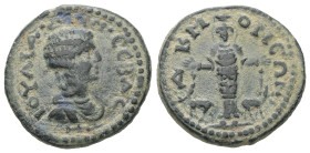 Phrygia, Acmoneia. Julia Domna, AD 193-217. AE. 4.07 g. 19.15 mm.
Obv: ΙΟΥΛΙΑ ΔΟΜ ϹΕΒΑϹΤΗ. Draped bust of Julia Domna, right.
Rev: ΑΚΜΟΝΕΩΝ. Cult stat...